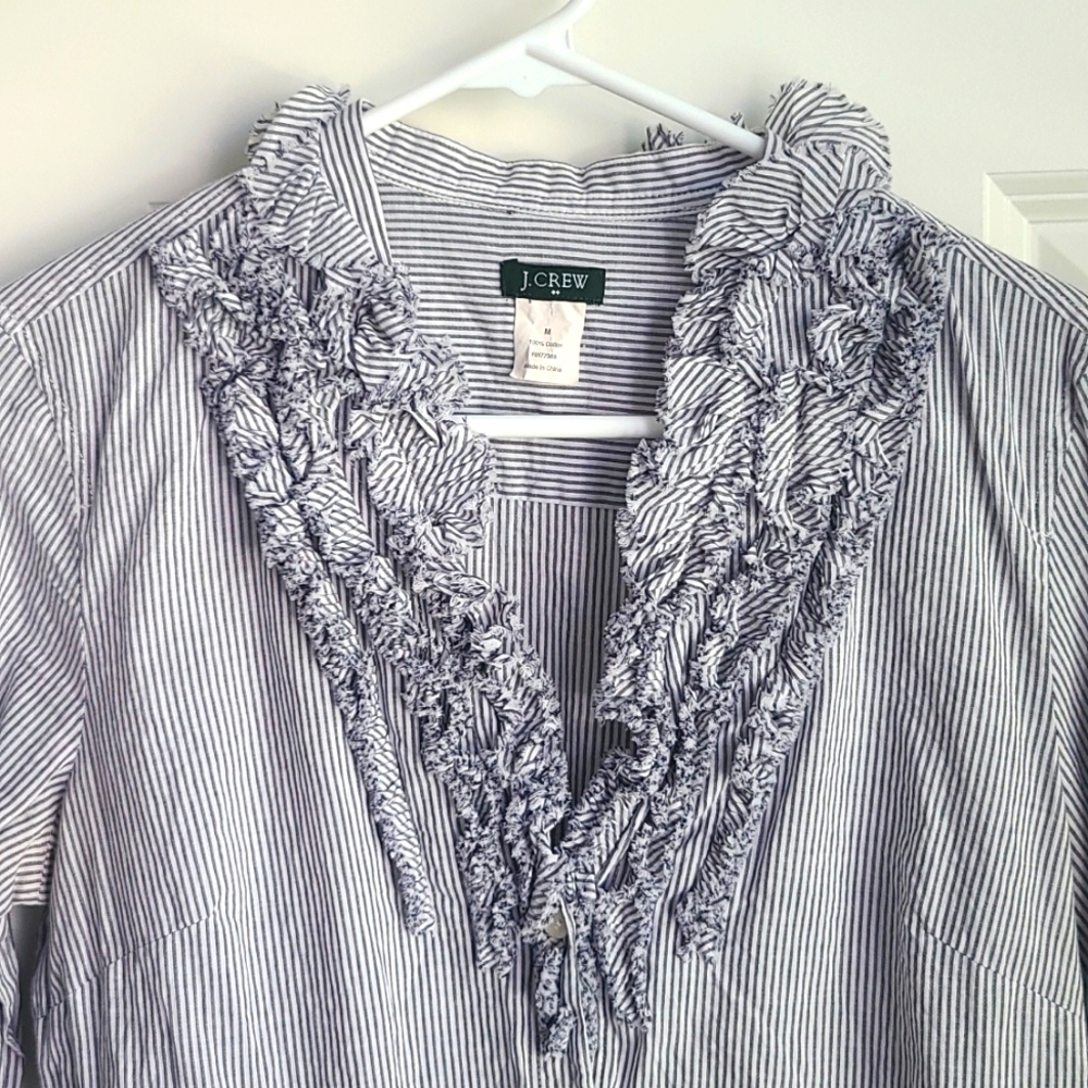 9/29 JCREW RUFFLE NECK BUTTON DOWN - Picture 2 of 5